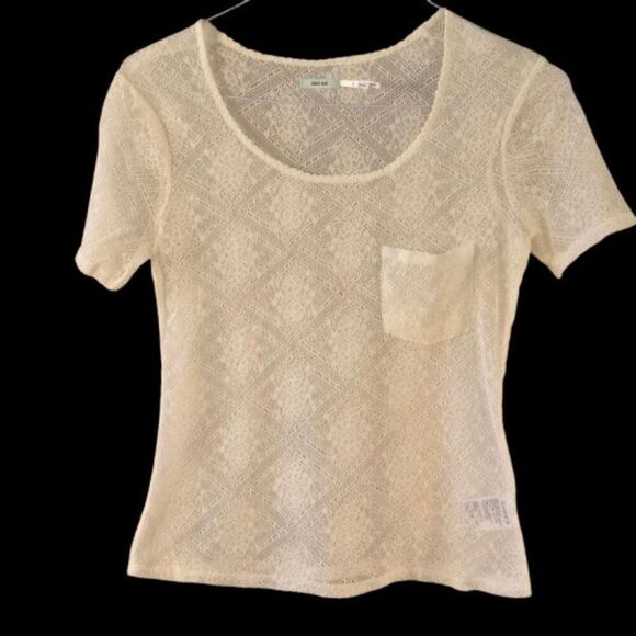 Kimchi Blue Urban Outfitters Off White Lace Short Sleeve Shirt Size Small - Picture 1 of 9